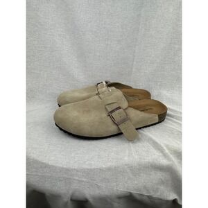 Goodfellow & Co Mens Suede Clogs Tan Taupe Buckle Slip On Mules Size 7